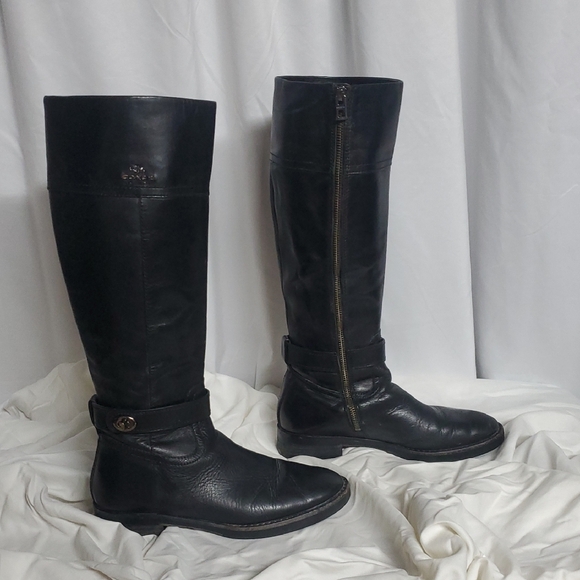 Coach EVA Women's Size 7.5 Black Leather Boots, 16.5" Tall, 1" Heel - Picture 1 of 14